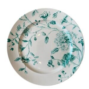 Martha Stewart Chinoserie Dinner Plates 10.5" Porcelain Set of 4 Teal Floral NEW